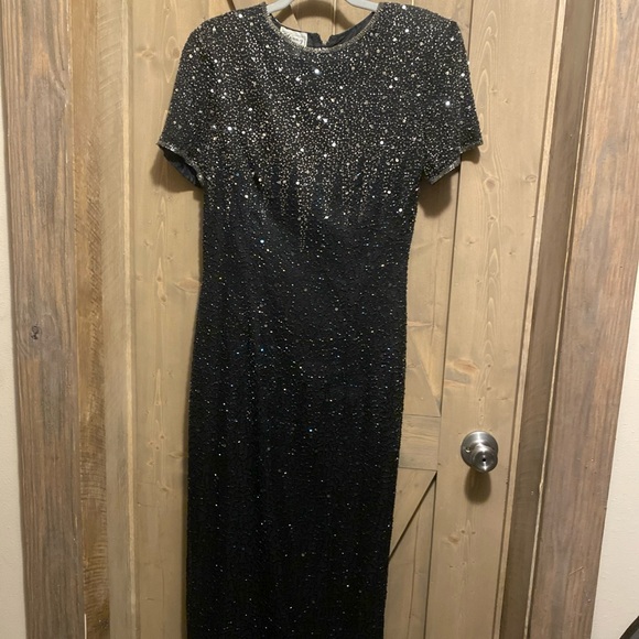 Stenay Dresses & Skirts - Stenay Formal Maxi Silk Gown Black Sequin Beaded Short Sleeve Sz 10 Vintage 80’s